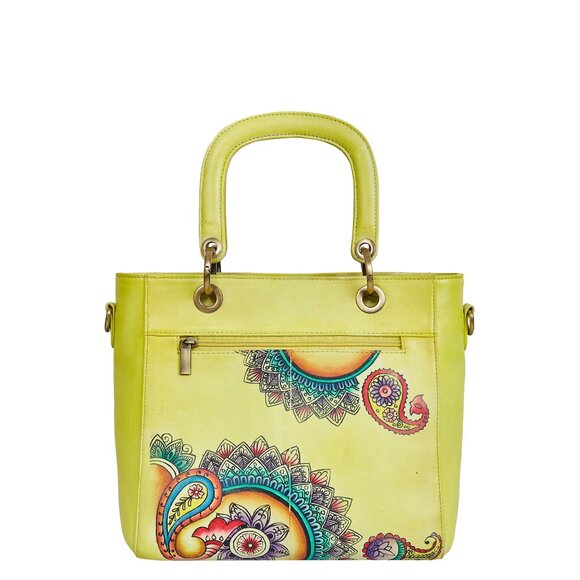 Yellow Top Handle Handbag for Ladies, Hand painted Leather Crossbody Bag, Purse - Picture 4 of 9